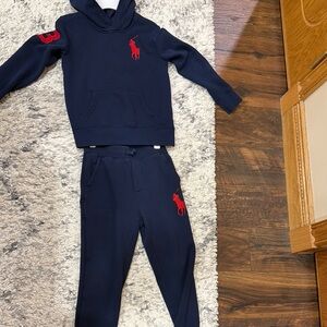 Navy Hoodie and Joggers Set with Red Logo